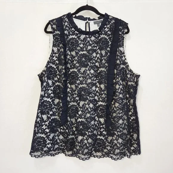 THE LIMITED Plus Sleeveless Ruffle Lace Top Size 2X Black/White Color LIKE NEW! - Picture 3 of 16